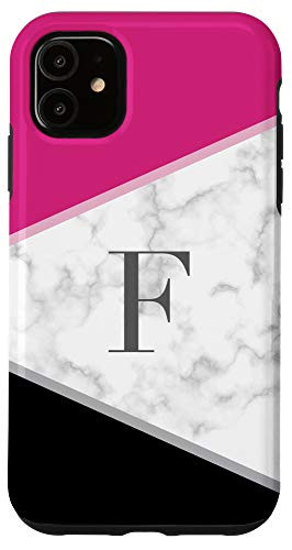 iPhone 11 Initial Letter F Monogram Color Block Geometric Pink Black Case