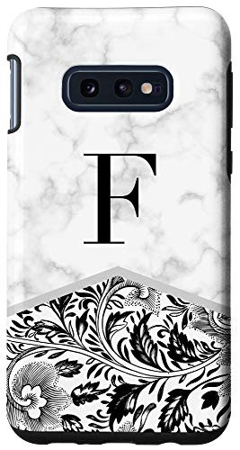 Galaxy S10e Initial Letter F Monogram Black White Classy Floral Phone Case