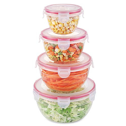 SHOMOTE Food Storage Containers with Lids Airtight Freezer Containers for Food Lunch BPA Free Plastic Stackable Kitchen Storage Containers for Food Microwave   Dishwasher Safe Set of 4