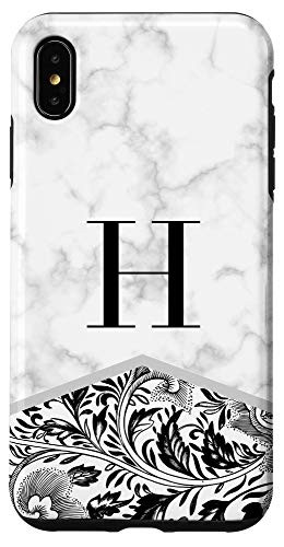 iPhone XS Max Initial Letter H Monogram Black White Classy Floral Phone Case