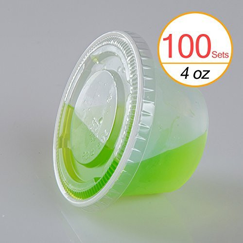 TashiBox 4 oz Plastic Cups / Disposable Portion Cups / Souffle Cups with Lids, 100 Sets