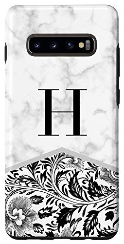 Galaxy S10 Initial Letter H Monogram Black White Classy Floral Phone Case
