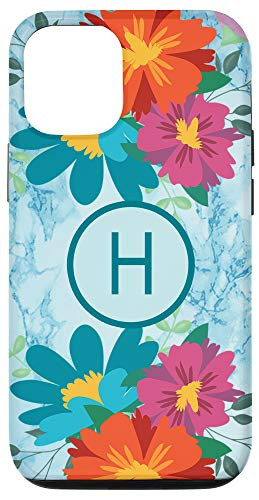 iPhone 1212 Pro Letter H Initial Monogram Flowers Floral Marble-Print Gift Case