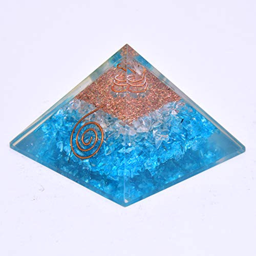 Orgone Pyramid Aquamarine   Clear Quartz EMF Protection Meditation Yoga Reiki Chakra Crystal Orgonite Pyramid