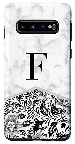 Galaxy S10 Initial Letter F Monogram Black White Classy Floral Phone Case