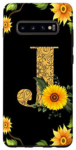Galaxy S10 Sunflower Letter J phone case Elegant Initial Monogram Gift Case