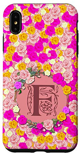 iPhone XS Max Colorful Roses   Wreath  Initial Letter F Monogram_ Flower Case