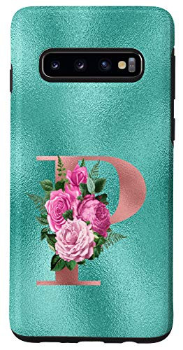 Galaxy S10 Teal floral Initial letter P monogram lilac flowers Case