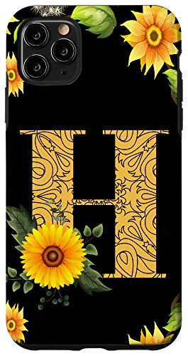 iPhone 11 Pro Max Sunflower Letter H phone case Elegant Initial Monogram Gift Case