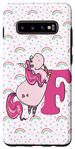 Galaxy S10 Unicorn Letter F Rainbow Monogram F Initial Girls Gift Case