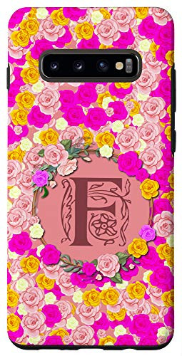 Galaxy S10 Colorful Roses   Wreath  Initial Letter F Monogram_ Flower Case