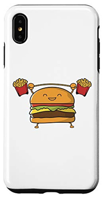 iPhone XS Max Burger Lifting Fries Funny Food Snatch Squat Barbell Weight Case iPhone XS Max Burger Lifting Fries Funny Food Snatch Squat Barbell Weight Case