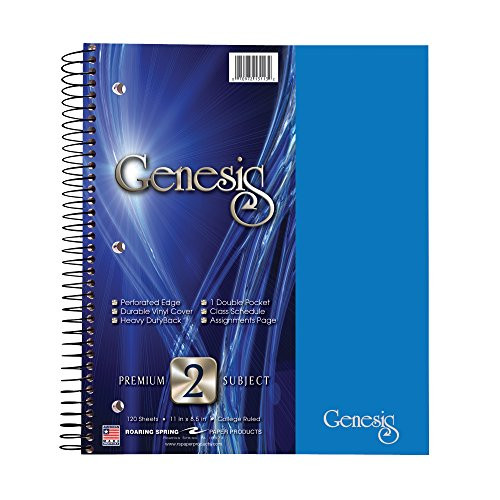 Roaring Spring Genesis Notebook, Two Subject, 11" x 9", 120 sheets, College Ruled, 15# White Tablet Paper, Assorted Poly Covers