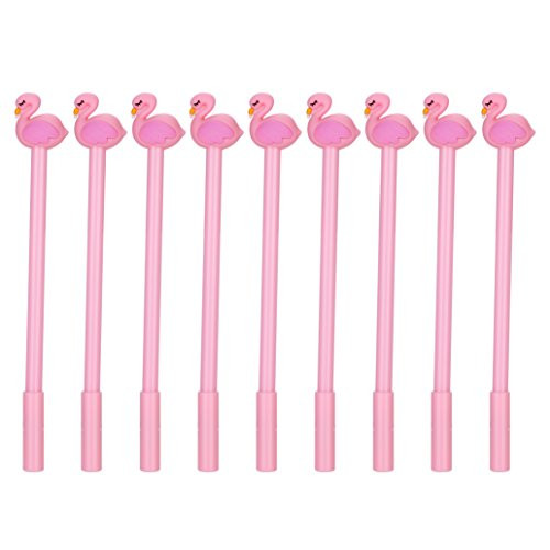 10 Pack Gel Ink Rollerball Pens 0.5 mm Fine Point Black Ink Cute Flamingo Pink White Stationery for Students Gifts Back to School Birthday Gift for Kids Office Supplies