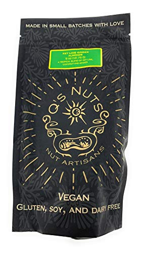 Qs Nuts Key Lime Ginger Almonds Nut Artisan - No Gluten Soy or Dairy - Lime And Ginger - Toasted Coconut 5 Oz  Ounce Pack of 1