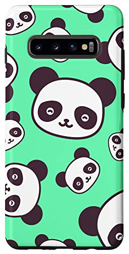 Galaxy S10 Cute Pander Heads Pattern Green Case