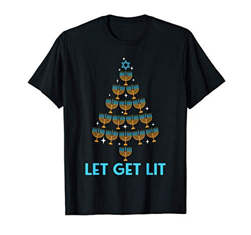 Lets Get Lit Menorah Christmas Tree Ugly Hanukkah Jew Gift T-Shirt