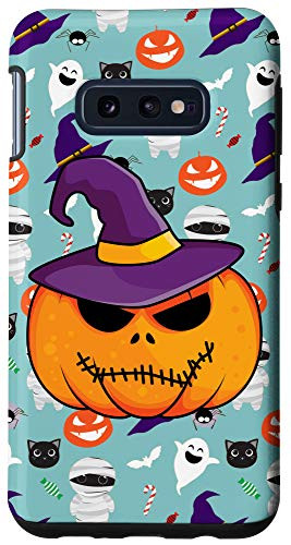 Galaxy S10e Halloween Pattern design Big scary Pumpkin head   Witch hat Case