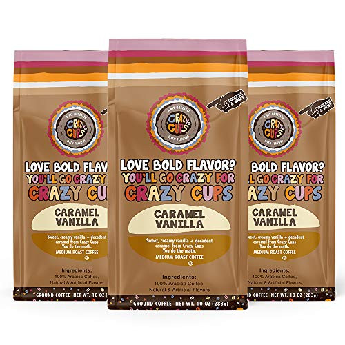 Crazy Cups Flavored Ground Coffee Caramel Vanilla in 10 oz Bags For Brewing Flavored Hot or Iced Coffee 3 Pack Crazy Cups Flavored Ground Coffee Caramel Vanilla in 10 oz Bags For Brewing Flavored Hot or Iced Coffee 3 Pack