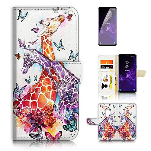 for Samsung Galaxy S9 Flip Wallet Style Case Cover Shock Protection Design with Screen Protector - A31193 Giraffe
