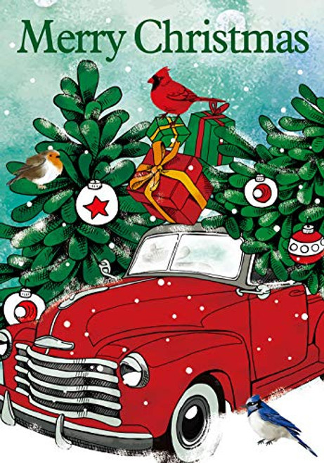 Texupday Merry Christmas Red Truck with Gifts Cardinal Decoration Winter House Flag Outdoor Yard Flag 28 x 40