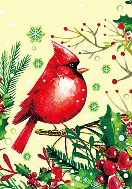 Texupday Snowy Pine Cardinal Decoration Winter Christmas House Flag Outdoor Yard Flag 28 x 40