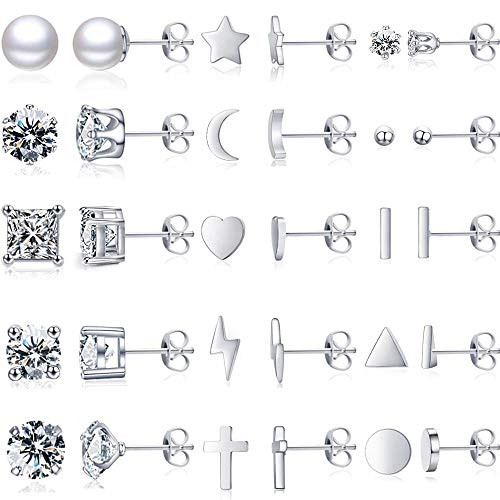 15 Pairs Stud Earrings for Women Girls Hypoallergenic Cute dainty piercing cartilage Crystal Pearl Earring Sets Ear Stud Star Moon Stud Earrings for teen girls Jewelry
