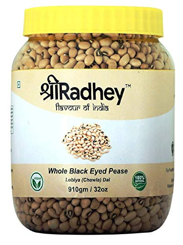 Shree Radhey - Indian Whole Black Eyed Peas - Protein   Fiber Rich Lobiya 2 Pound  32 oz 910 gm All Natural  Vegan  Indian Origin  PET Jar
