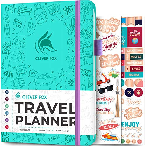 Clever Fox Travel Journal - Itinerary Travel Planner Organizer for Women Men and Couples Travel Log Journal Lasts 5 Trips A5 - Turquoise