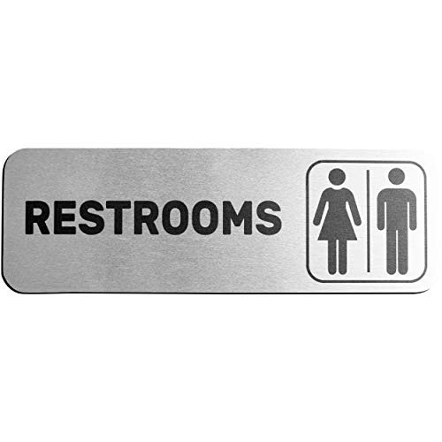 Brushed Aluminum Restrooms Sign - Men and Women Modern Restroom Sign - Bathroom Sign Decor - Bathroom Door Signs - Restroom Signs for Business - Bathroom Signage