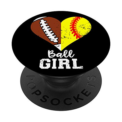 Ball Girl Heart Funny Football Softball Girl PopSockets Grip and Stand for Phones and Tablets