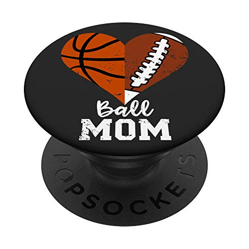 Ball Mom Heart Funny Football Basketball Mom PopSockets Grip and Stand for Phones and Tablets