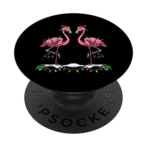 Flamingo Christmas Tree Lights Animal Bird Lover Santa Hat PopSockets Grip and Stand for Phones and Tablets