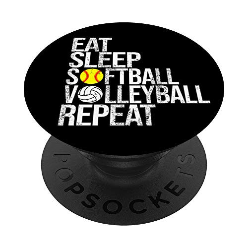 Eat Sleep Softball Volleyball Repeat Funny Ball PopSockets Grip and Stand for Phones and Tablets