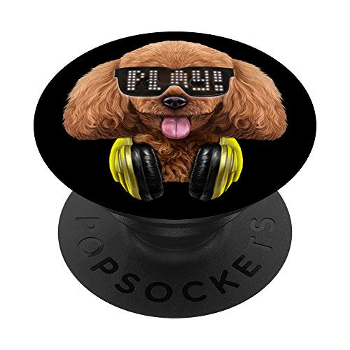 Playful Toy Poodle Dog as DJ wearing Sunglass and Headphone PopSockets Grip and Stand for Phones and Tablets
