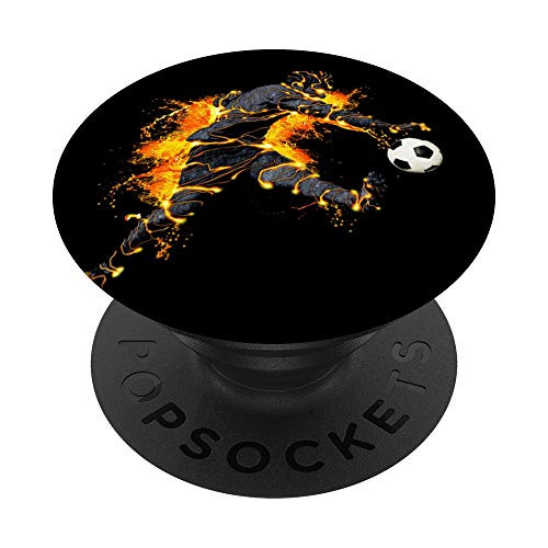 Soccer Football Player on Fire Fiery Ball Sports Goalkeeper PopSockets Grip and Stand for Phones and Tablets