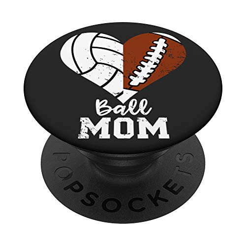 Ball Mom Heart Funny Football Volleyball Mom PopSockets Grip and Stand for Phones and Tablets
