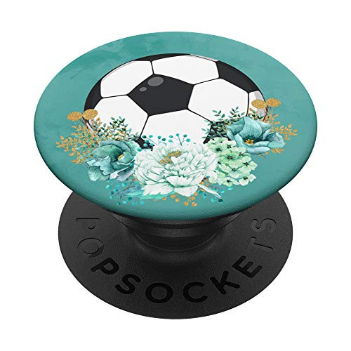 Soccer Ball Teal Blue Flowers Team Player Gift for Girls PopSockets Grip and Stand for Phones and Tablets