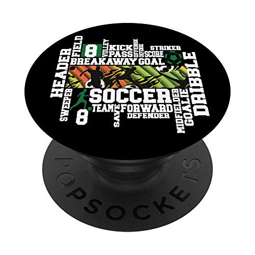 Soccer Number 8 Eight Pattern Decor Black PopSockets Grip and Stand for Phones and Tablets