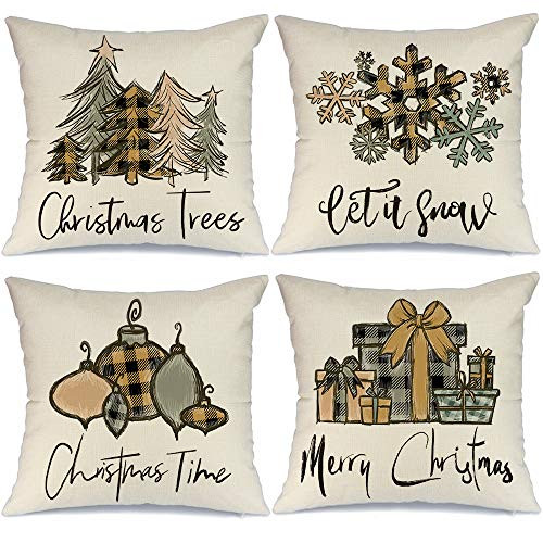 AENEY Christmas Pillow Covers 16x16 Set of 4 Buffalo Plaid Christmas Tree Snow Rustic Winter Holiday Throw Pillows Farmhouse Christmas Decor for Home Xmas Decorations Cushion Cases for Couch A308-16 AENEY Christmas Pillow Covers 16x16 Set of 4 Buffalo Plaid Christmas Tree Snow Rustic Winter Holiday Throw Pillows Farmhouse Christmas Decor for Home Xmas Decorations Cushion Cases for Couch A308-16