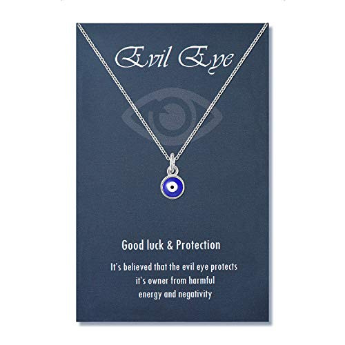 PPJew Evil Eye Pendant Necklace Chain Blue Eyes Luck Amulet Dainty Ojo Turco Kabbalah Necklace Gift for Women Girls Daughter Mother Silver
