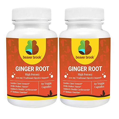 Beaver Brook Ginger Root High Potency 1100mg All Natural Non-GMO Dietary Supplement Gluten Free - 60 Capsules - 2 Pack