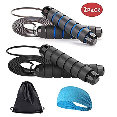 Kids Jump Rope 2 Pack Skipping Rope Adjustable Ball Bearings Rapid Speed Skipping Rope Tangle-Free Rapid Speed Cable Skipping Rope for Men Women Aerobic Exercise