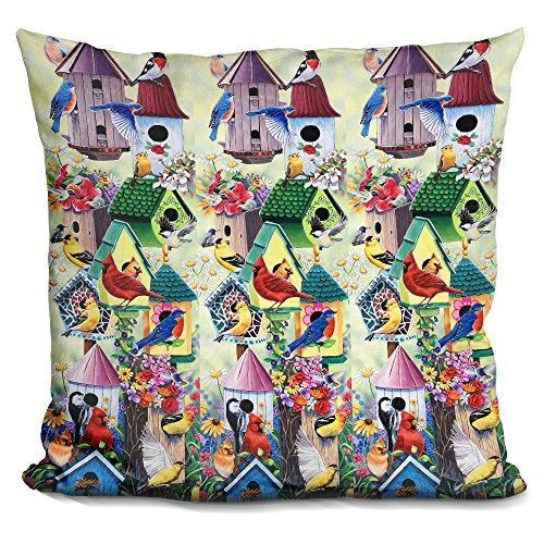 LiLiPi" Birdhouses and Birds Tower Decorative Accent Throw Pillow