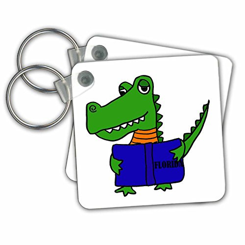 3dRose Key Chains Funny Cute Alligator Reading Book About Florida Set of 2 2_25 x 2_25 kc-255687-1