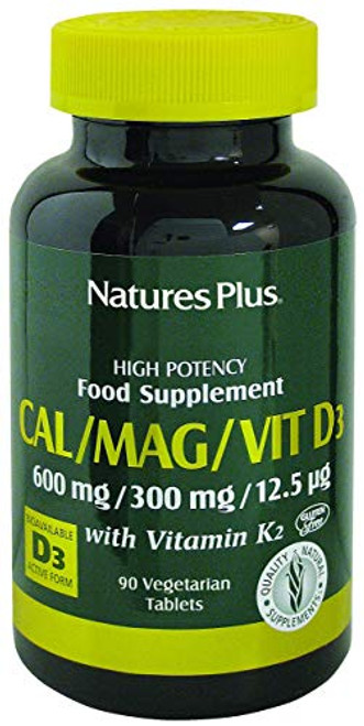 NaturesPlus CalMagVIT D3 with Vitamin K2 - Bone Health Supplement with Calcium Magnesium Vitamin D3 and K2 - Gluten-Free - 90 Tablets - 22_5 Servings