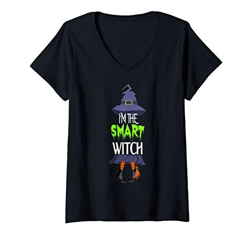 Womens Im The Smart Witch Halloween Group Matching Costume Women V-Neck T-Shirt