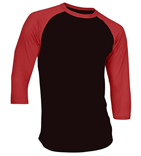 DREAM USA Mens Casual 34 Sleeve Baseball Tshirt Raglan Jersey Shirt BlackRed Medium