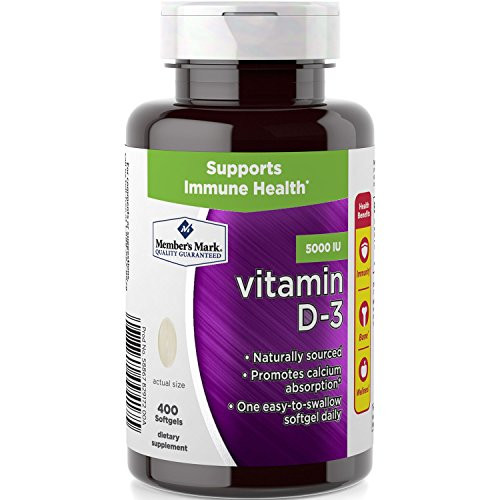 Members Mark Vitamin D-3 5000 IU 400 Softgels Dietary Supplement Members Mark Vitamin D-3 5000 IU 400 Softgels Dietary Supplement
