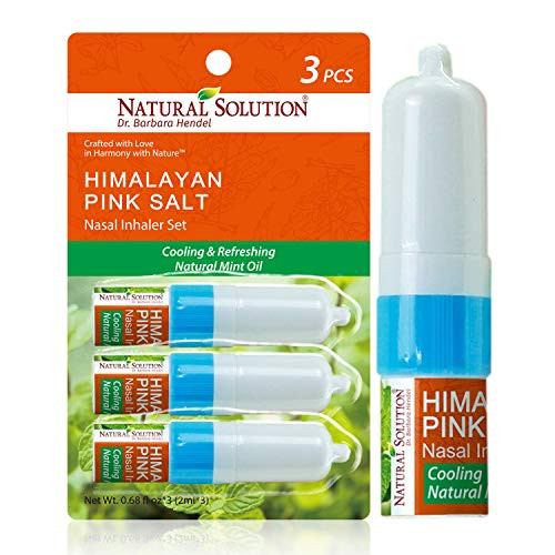 Natural Solution Pink Salt Aromatherapy Nasal Inhaler with Cooling Natural Mint Essential OilsNatural Remedy for Sinus Relief Allergies Headaches Cold Flu and Congestion - Pack of 3